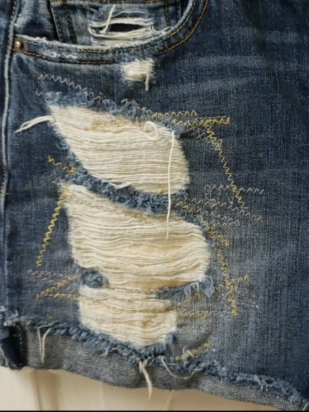 Free People Distressed Embroidered Jean Shorts Size 25 Cutoff Denim